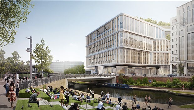 Render per il nuovo quartier generale di Google a Londra, nel quartiere nel quartiere King's Cross, progettato da BIG e Heatherwick Studio