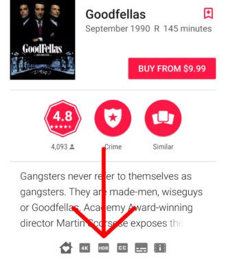 L'icona che indica la disponibilità della pellicola in HDR sulla piattaforma di streaming Google Play Film