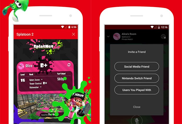 Screenshot per l'applicazione mobile ufficiale della console Nintendo Switch