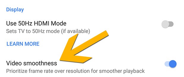 La nuova opzione "Video smoothness" introdotta da Google con l'aggiornamento firware per il dongle Chromecast Ultra