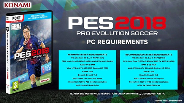 PES 2018: i requisiti di sistema minimi e consigliati su PC