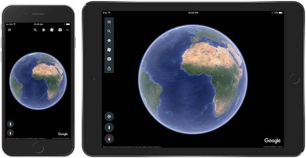 La nuova app di Google Earth in esecuzione su iPhone e iPad