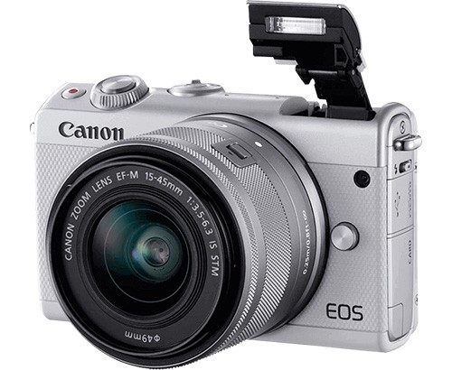 Il design della nuova mirrorless EOS M100 di Canon nella sua colorazione bianca