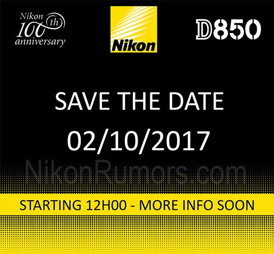 L'invito distribuito da Nikon per l'evento che andrà in scena in Belgio il 2 ottobre: sono ben visibili il logo del 100esimo anniversario del gruppo e quello della fotocamera D850