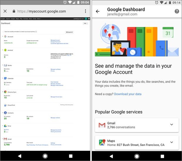 La nuova interfaccia di Google Dashboard accessibile da dispositivi mobile