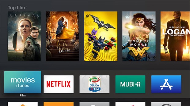 L'interfaccia di Apple TV 4K per l'accesso ai contenuti multimediali