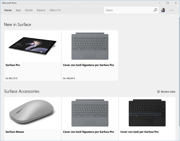 I Surface si compreranno dallo Store di Windows 10