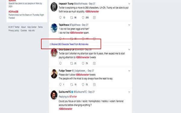 Twitter, i 280 caratteri si possono bloccare