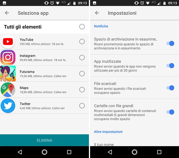 Screenshot per l'interfaccia di Files Go, nuovo file manager per Android sviluppato da Google