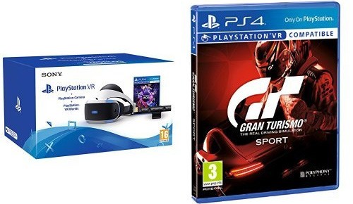 Il bundle contenente il visore PlayStation VR per la realtà virtuale, la PS Camera, il titolo VR Worlds e la simulazione automobilistica Gran Turismo Sport