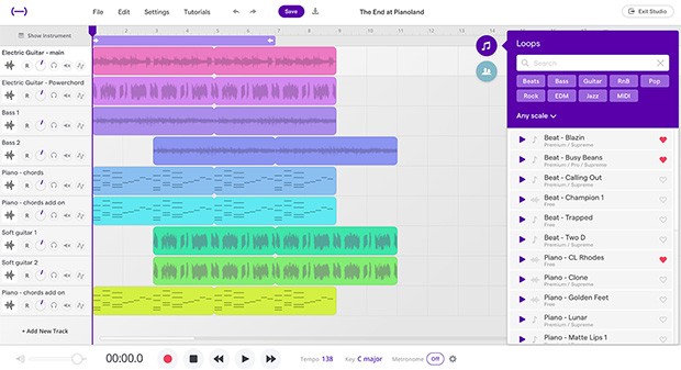 L'interfaccia del tool offerto da Sountrap per la creazione e la produzione della musica