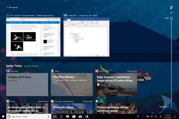 Windows 10, Microsoft porta al debutto Timeline