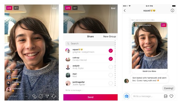 Instagram, i Live Video si inviano con Direct