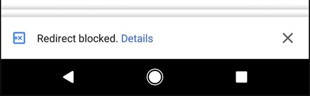 La versione mobile del browser Chrome blocca gli iframe che effettuano un redirect automatico e non autorizzato, così da migliorare l'esperienza di navigazione, mostrando all'utente un avviso di questo tipo