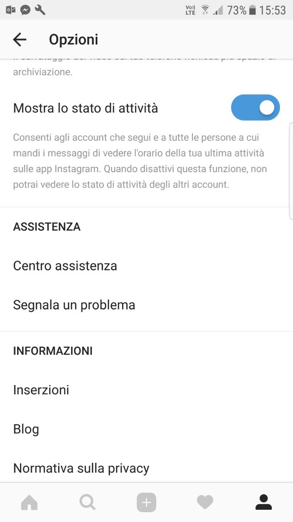 Instagram dice quando si è connessi