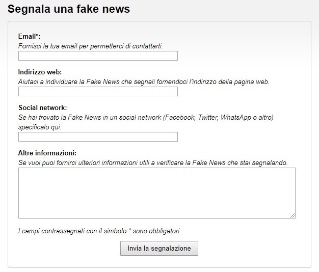 Segnala una fake news: il modulo online