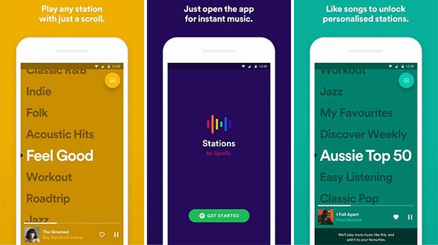 L'applicazione Stations di Spotify propone l'ascolto in streaming di playlist musicali con una modalità del tutto simile a quella della piattaforma Pandora