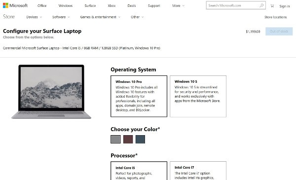 Surface Laptop anche con Windows 10 Pro