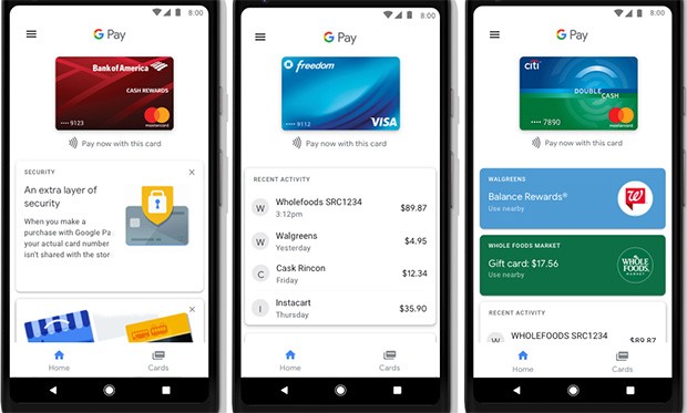 Screenshot per l'applicazione Google Pay su smartphone Android