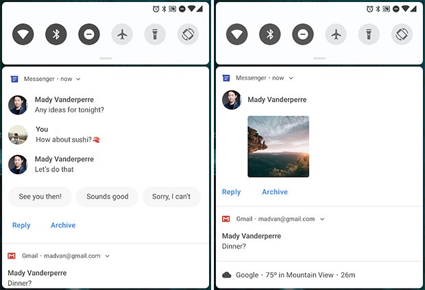 La nuova visualizzazione delle notifiche per i messaggi ricevuti in Android P