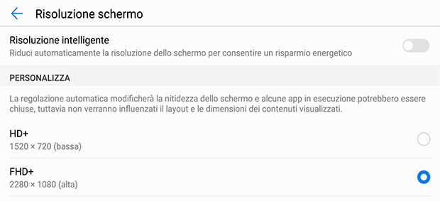 La funzionalità che riduce automaticamente la risoluzione del display per prolungare la durata della batteria