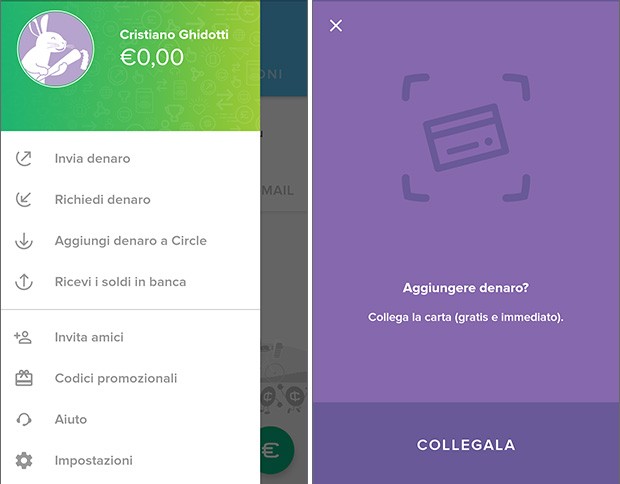 Una volta creato l'account è possibile aggiungere fondi da una carta di credito o da un conto corrente