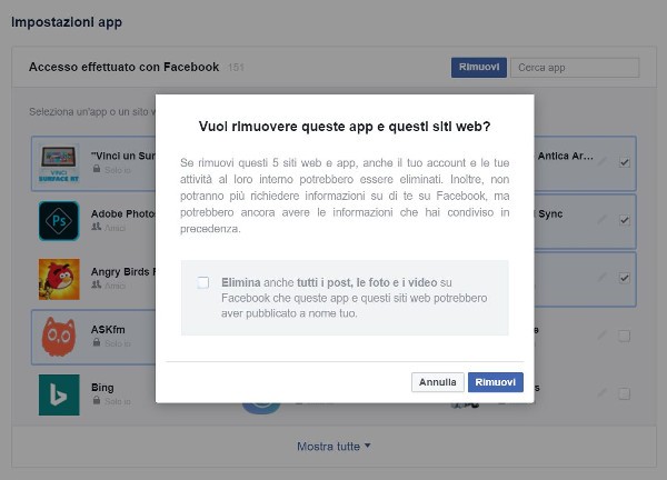 Facebook facilita la rimozione delle app