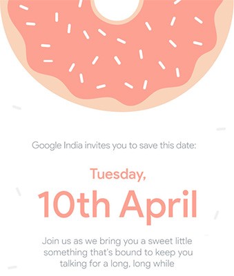 L'invito distribuito da Google alla stampa per l'evento in India del 10 aprile