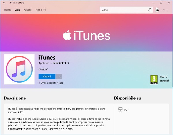 Windows 10, iTunes arriva nel Microsoft Store