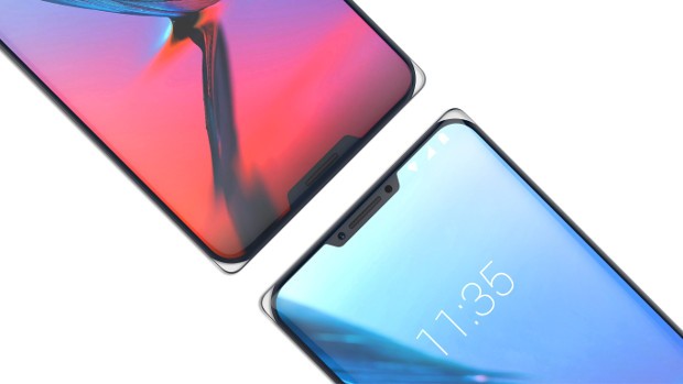 La parte frontale del concept phone ZTE Iceberg, con due notch e angoli in vetro.