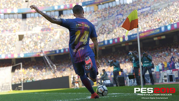 Uno screenshot di PES 2019 con il testimonial Coutinho