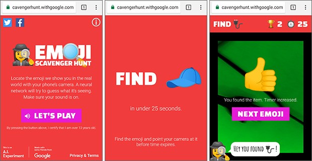 Emoji Scavenger Hunt è accessibile da qualunque dispositivo mobile Android o iOS, senza richiedere l'installazione di alcun app