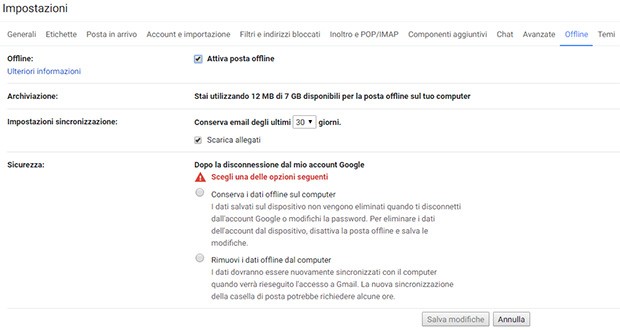 La nuova opzione introdotta da Google nel servizio Gmail che permette di consultare la casella di posta elettronica in modalità offline