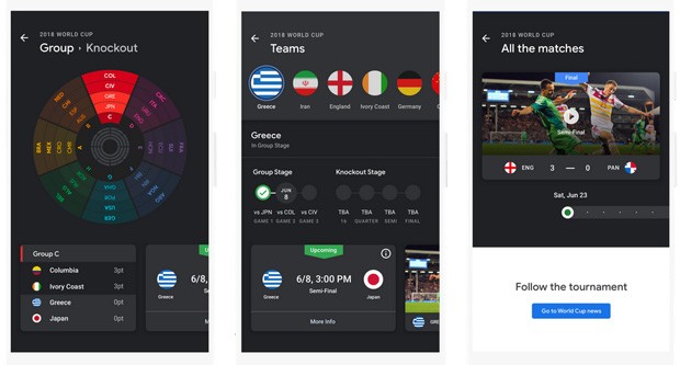 Il World Cup Tracker dell'applicazione Google News