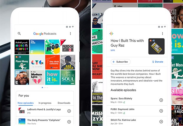 Screenshot per l'interfaccia dell'applicazione Google Podcasts