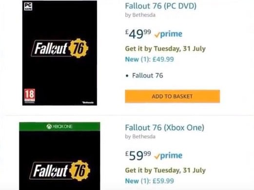 L'uscita di Fallout 76 indicata per il 31 luglio 2018 da Amazon, per un breve periodo di tempo: al momento la scheda riporta il 31 dicembre 2019