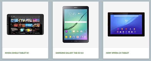 La pagina del sito ufficiale Android dedicata ai tablet