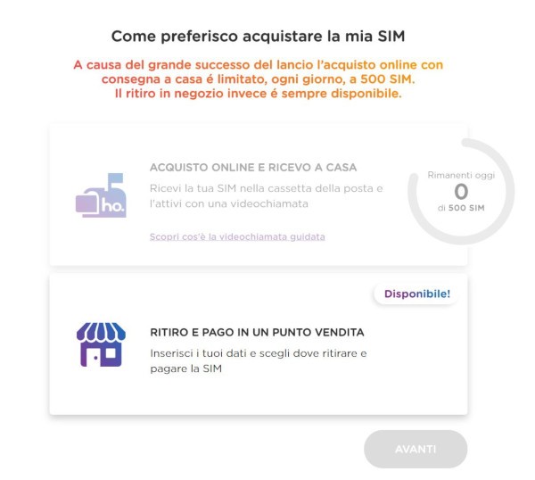 Ho. Mobile, SIM nuovamente disponibili online