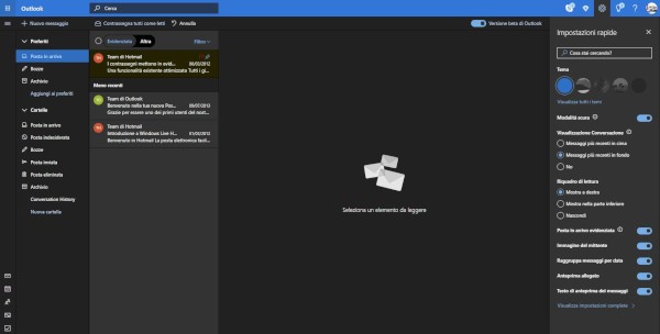 Outlook.com, arriva il dark mode