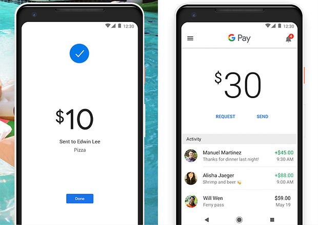 Screenshot per l'applicazione Google Pay Send che consente di inviare e ricevere denaro