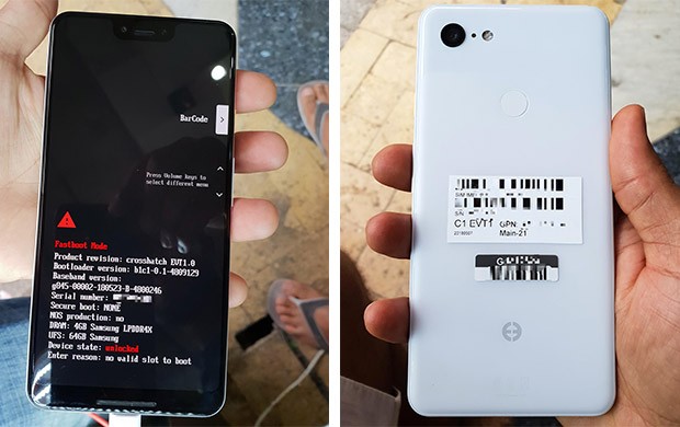 Lo smartphone Pixel 3 XL di Google nella sua colorazione bianca, mostrato in una prima immagina reale