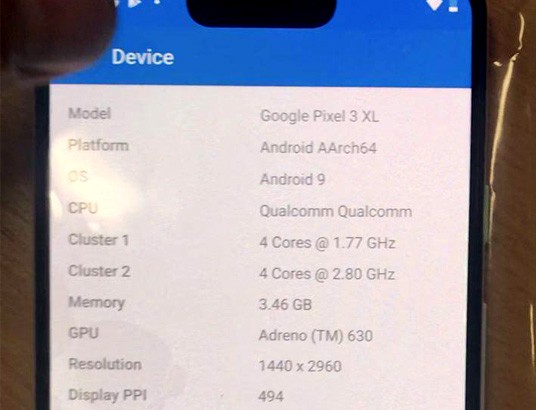 Le caratteristiche del presunto Google Pixel 3 XL finito (non si sa per quale preciso motivo) nelle mani di un utente russo