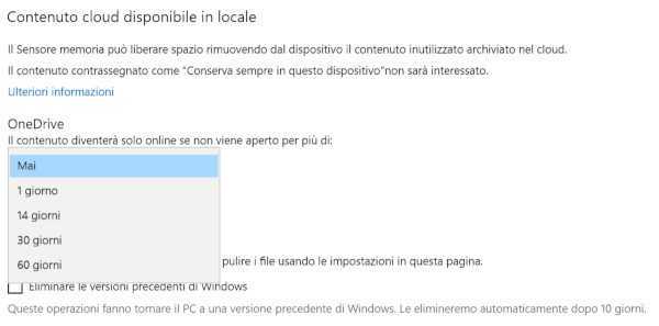 OneDrive rimuove i file offline inutilizzati