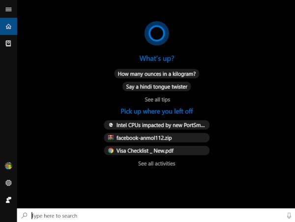 Windows 10 19H1, novità per Cortana