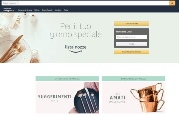 La lista nozze si crea su Amazon