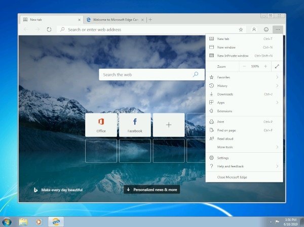 Nuovo Edge disponibile per Windows 7, 8 e 8.1