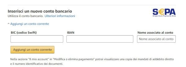 Amazon, si paga con il conto corrente bancario