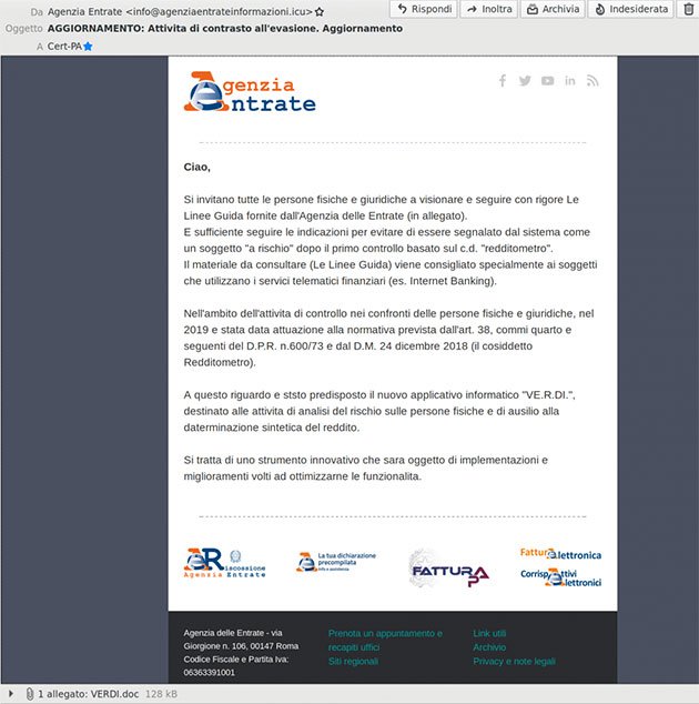 Falsa email Agenzia delle entrate