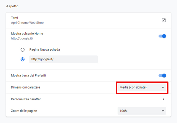 Come modificare la dimensione dei caratteri in Google Chrome