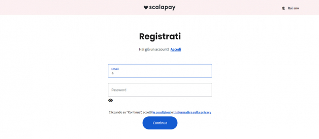 Scalapay Registrazione